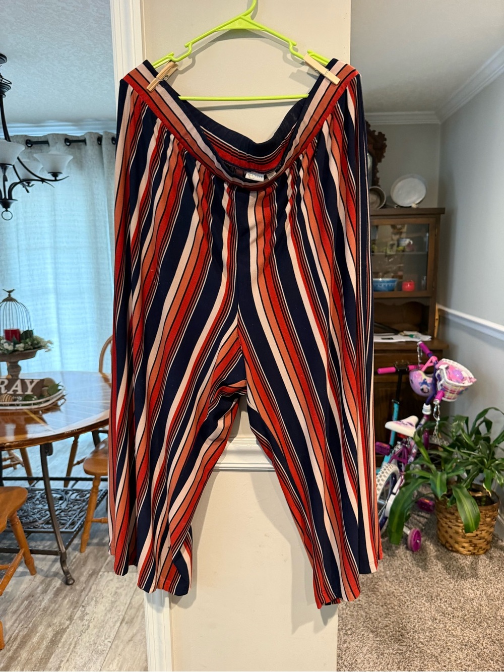 Striped Wide-Leg Women’s Jumpsuit Pants in Navy, Orange & Cream